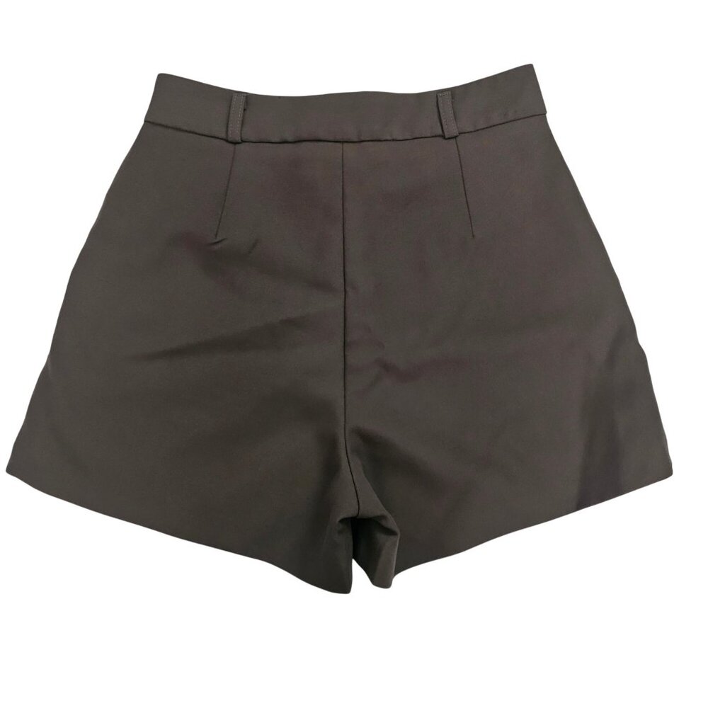 Women's Dark Brown Slant Front Pockets High-Waisted Tailored Shorts Size Medium - Picture 3 of 8